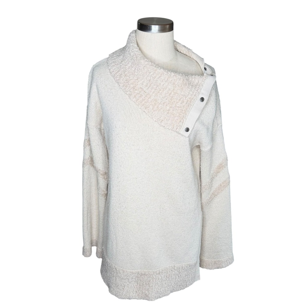 SMARTWOOL Sweater Cream Asymmetrical Snap Neck Women's Size Medium Oatmeal